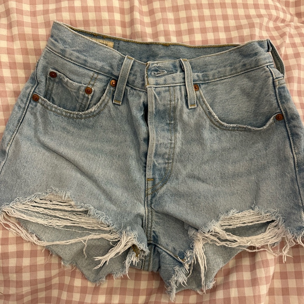 Levi's Light Blue Distressed Jean Shorts